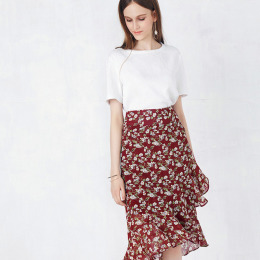 荷葉邊 小碎花魚尾不規則雪紡半身裙 (2色)