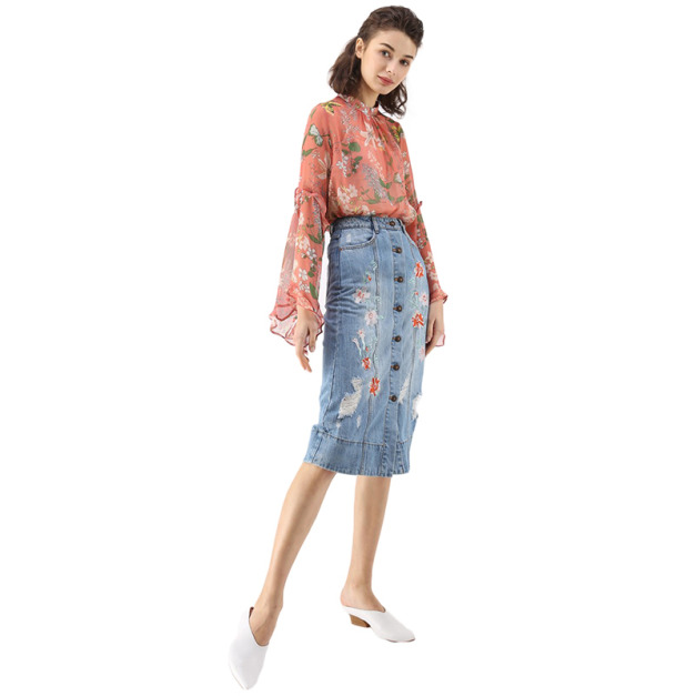 OL淑女風 小碎花褶皺喇叭袖微透襯衫