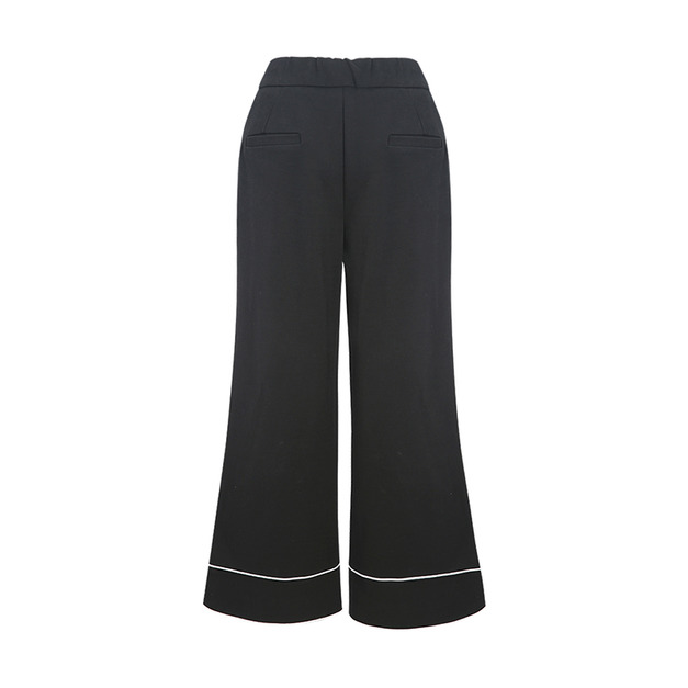 撞色線條感高腰伸縮腰寬褲