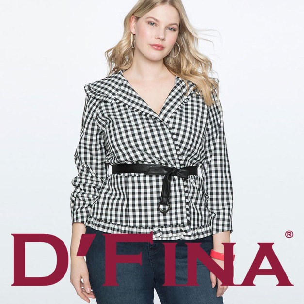 【大尺碼】復古格紋 大翻領木耳邊九分袖大碼上衣