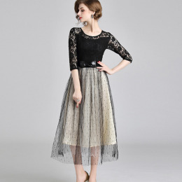 蕾絲網紗風 鈎花裙漸層風飄逸洋裝