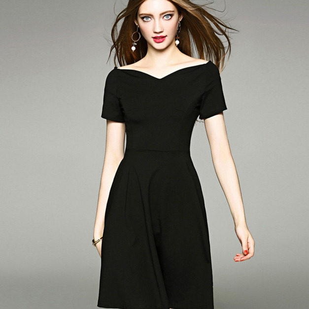 經典赫本風 微V領修身A字宴會小禮服