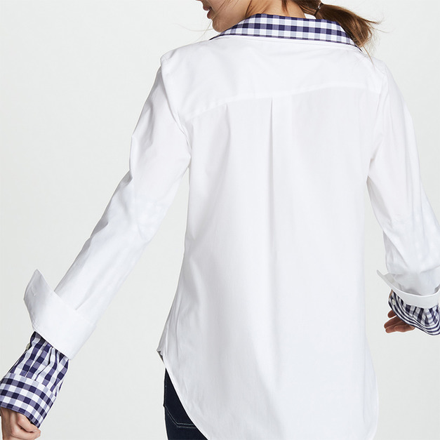 超個性 格子拼接雙領口雙袖口寬鬆襯衫
