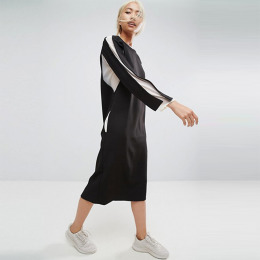 撞色拼接 簡約休閒圓領套頭洋裝