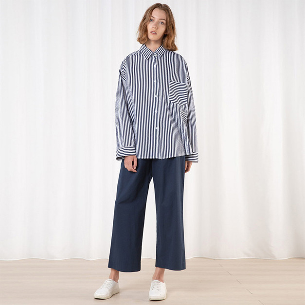 直橫條紋 OL甜美風基本款寬鬆百搭襯衫