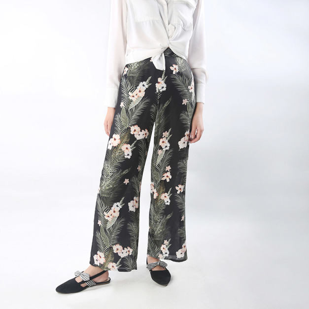 波西米亞風 海邊度假旅行小碎花雪紡長褲