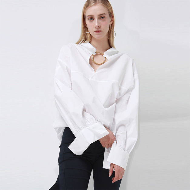 多穿法 兩面穿搭金屬圈鏤空男友風襯衫