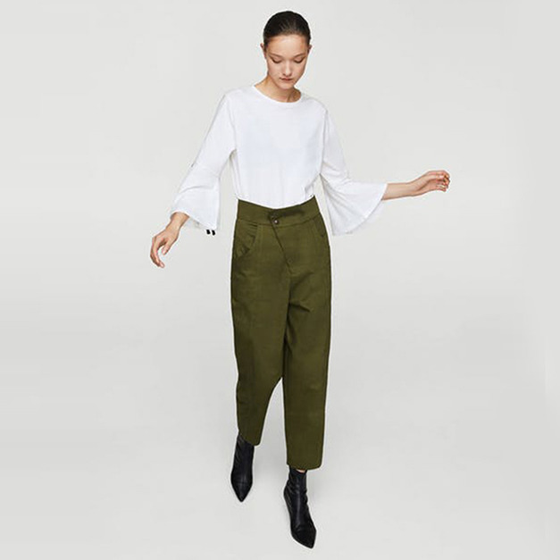 氣質蝴蝶結 喇叭袖撞色繫帶圓領上衣