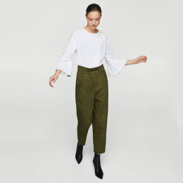 氣質蝴蝶結 喇叭袖撞色繫帶圓領上衣