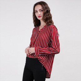 直條紋 性感V領 百搭男友風套頭長袖襯衫