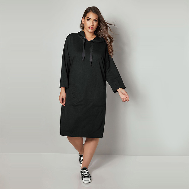 【大尺碼】運動休閒 百搭隨穿寬鬆連帽長版衛衣