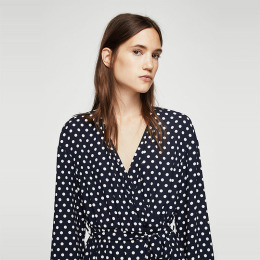 田園波點風 性感V領綁腰側開叉長洋裝