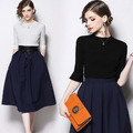 唯美氣質小喇叭袖針織上衣 + 修身A字裙套裝 (2色)_1
