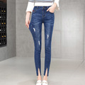 百搭個性風 微刷破彈力鉛筆小腳牛仔褲 (2色)_1