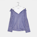 青春活力 甜美假兩件式露肩翻領休閒條紋襯衫 (2色)_1