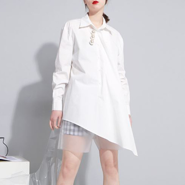 兩種穿法 獨特款大珍珠皺褶不規則襯 (2色)