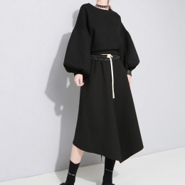 港風大裙擺 不規則拼接鬆緊腰顯瘦中長裙