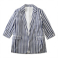 休閒條紋 翻領雙層捲邊仿珍珠袖口薄款西裝外套_2