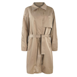 【大尺碼】時尚百搭 襯裡腰帶長版卡其風衣外套