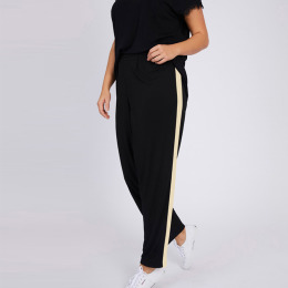 【大尺碼】線條拼接 鬆緊腰運動長褲