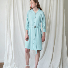 韓系甜美風 小V領七分袖飄逸感洋裝 (2色)