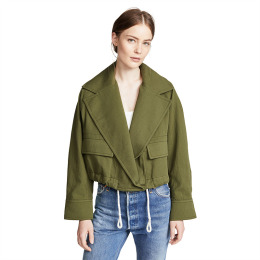 復古風 超大翻領束帶腰身短版夾克