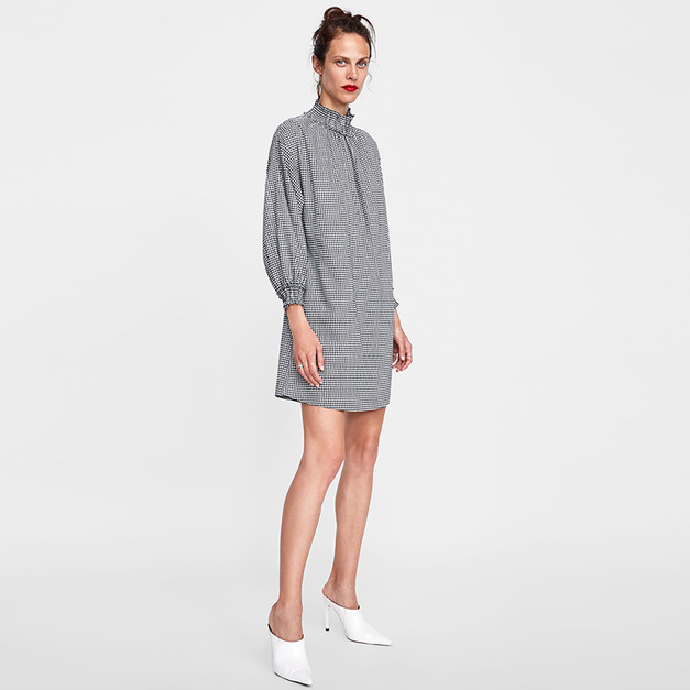 蓬蓬抽褶 維希格彈力A字寬鬆連衣裙