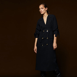 時尚必備 綁帶袖口後下擺開叉雙排釦風衣