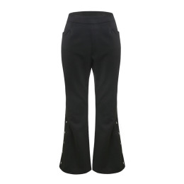 【大尺碼】修身顯瘦 高腰金屬圈鏤空開叉微喇叭九分褲