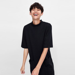 簡約款直筒型小立領中長版洋裝