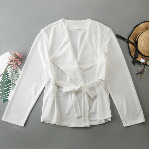 【大尺碼】優雅OL街頭風 西裝領綁帶式綁腰薄外套