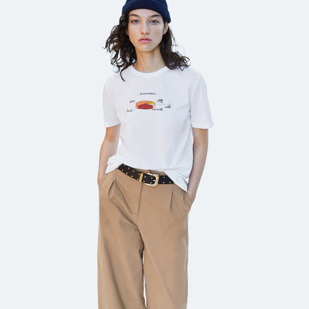 簡約微寬鬆 休閒風圓餅印花短袖上衣T恤