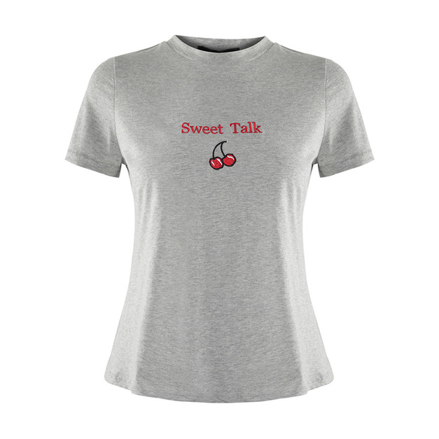 刺繡櫻桃字母氣質短袖上衣