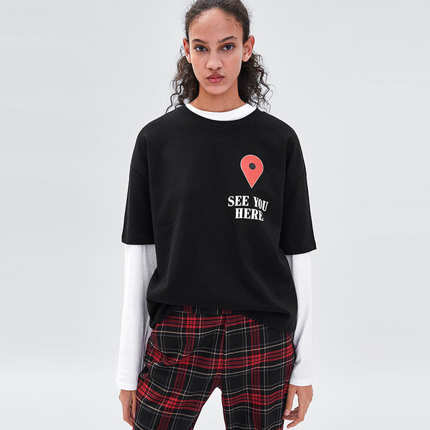 寬鬆休閒打卡印花圓領上衣