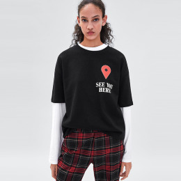 寬鬆休閒打卡印花圓領上衣