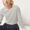 百搭細條紋 袖口翻折鈕釦設計針織衫 (2色)_1