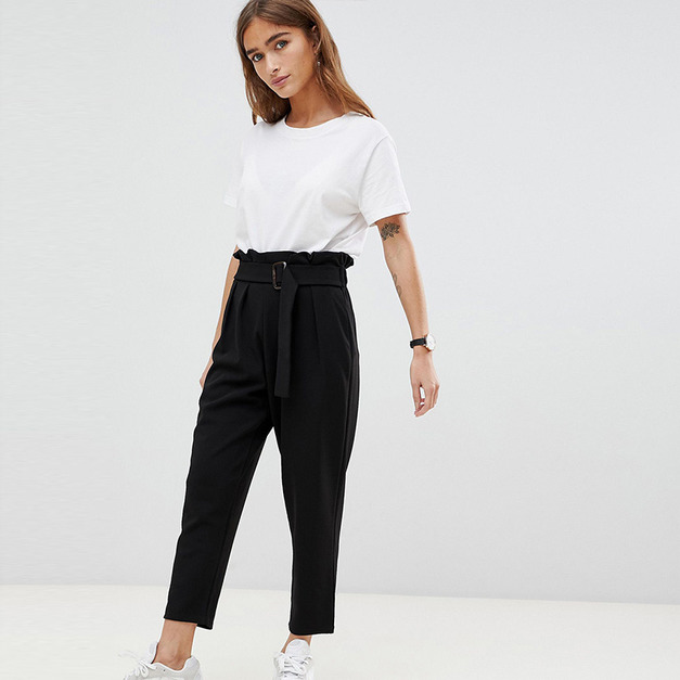 休閒風 隨穿隨搭打摺腰修身長褲