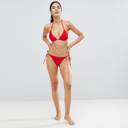性感紅色 細帶掛脖兩側繫帶比基尼套裝