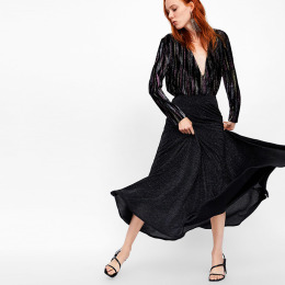 氣質時尚 A字打摺亮片過膝長裙