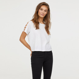 肩部挖肩開衩 百搭圓領白T