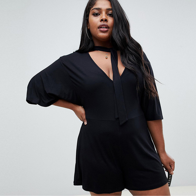 【大尺碼】性感V領飄逸感連身褲