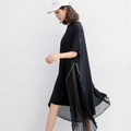 寬鬆優雅 雪紡壓摺風飄逸短袖洋裝_1