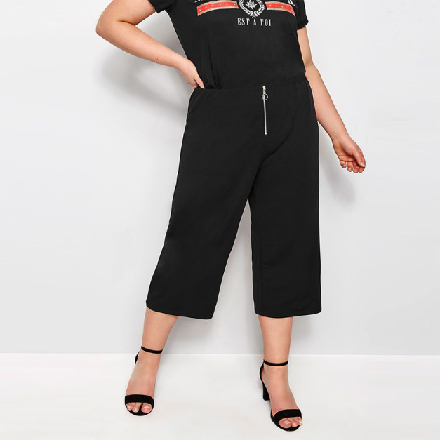 【大尺碼】褲頭拉鍊設計線條感七分褲