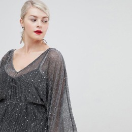 【大尺碼】亮片風 後背綁帶寬袖上衣 (不含內搭)