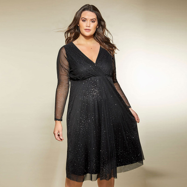 【大尺碼】氣質典雅 交叉式深V領洋裝禮服