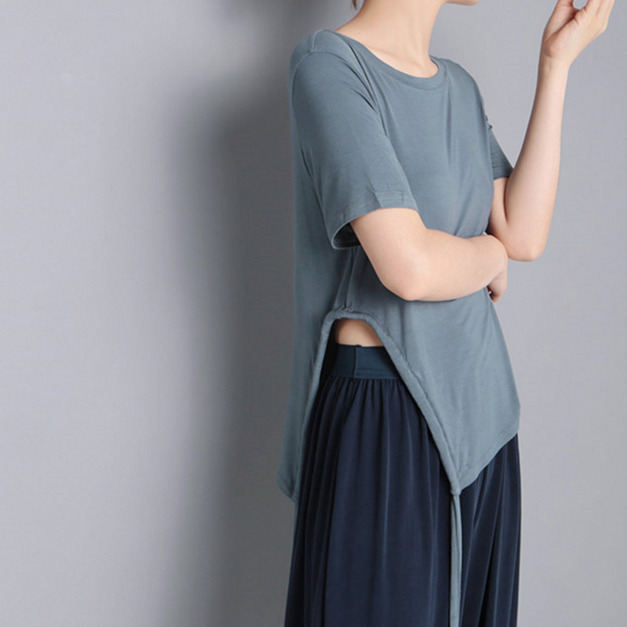 時尚多穿法 舒適百搭圓領綁帶不規則下擺T-Shirt (5色)