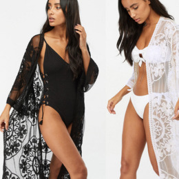 甜美蕾絲 網眼鉤花沙灘風防曬披肩罩衫 (2色)