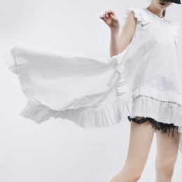 超個性下擺 不規則重工藝壓褶無袖百搭上衣 (2色)