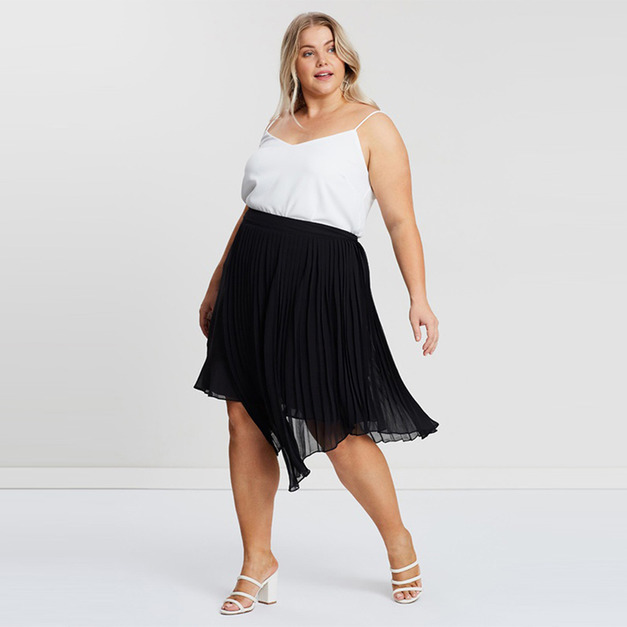 【大尺碼】網紗拼接寬鬆不對稱百褶裙