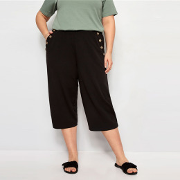 【大尺碼】口袋鈕釦裝飾 休閒簡約七分寬褲